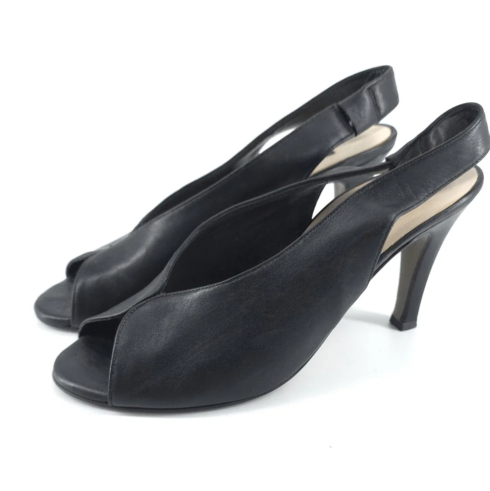 Paul Green Avanti Leather Open Toe Slingback Heels Black UK Size 5.5 US Size 8